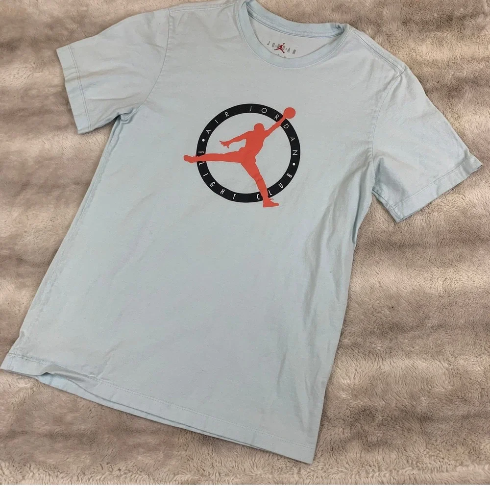 Jordan Flight Club Graphic T-Shirt Mens Small Blue Red Jumpman Logo Tee‎ Cotton